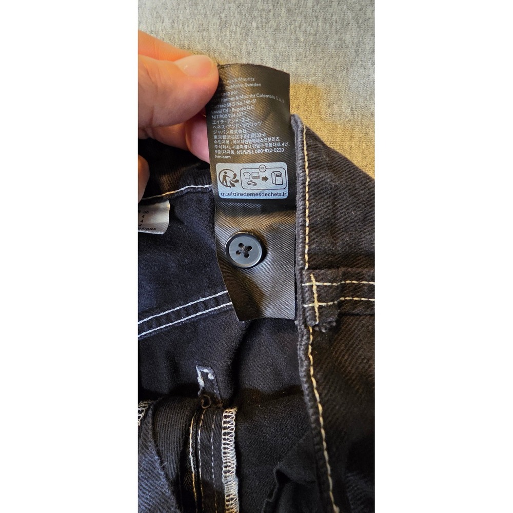 HM Divided Black Cargo Pants White Contrast Stitch Wide Leg Utility Jeans Size 4 - Picture 8 of 11
